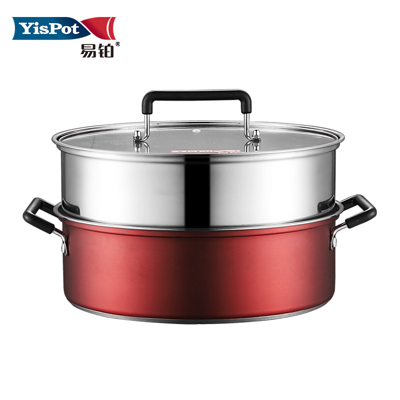 【yispot易铂】卡乐迪蒸锅YP-8056奥氏体不锈钢28cm上蒸下煮  红色  