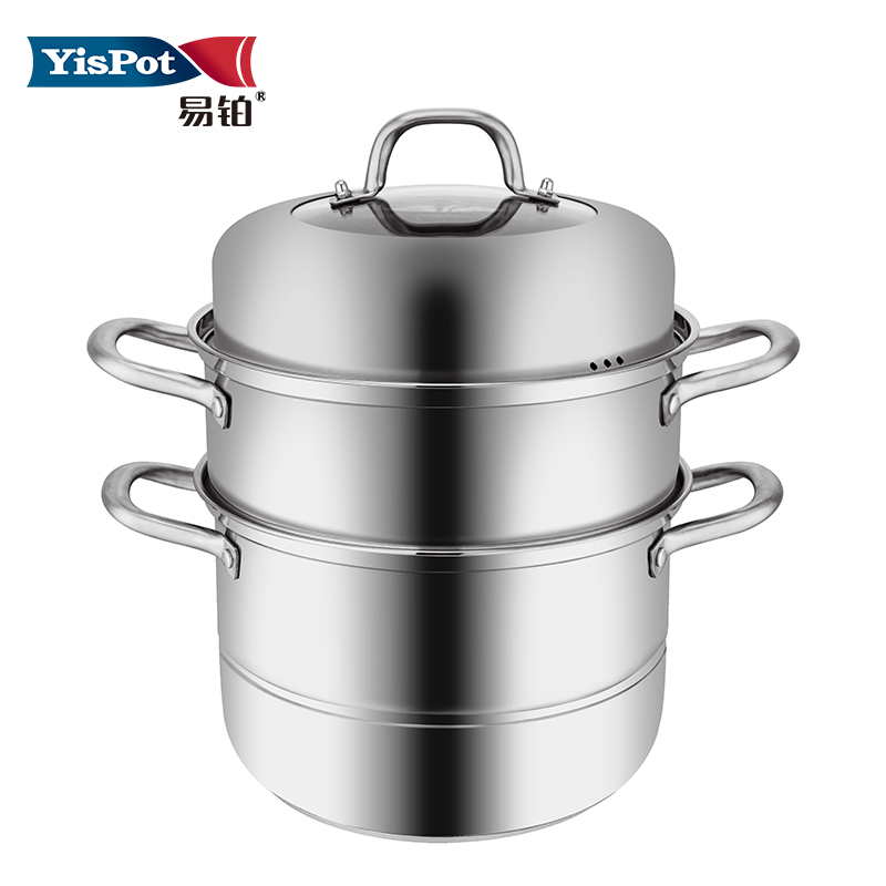 【yispot易铂】威廉一品蒸锅YP-8172三层28cm复合底304食品级不锈钢 不锈钢色