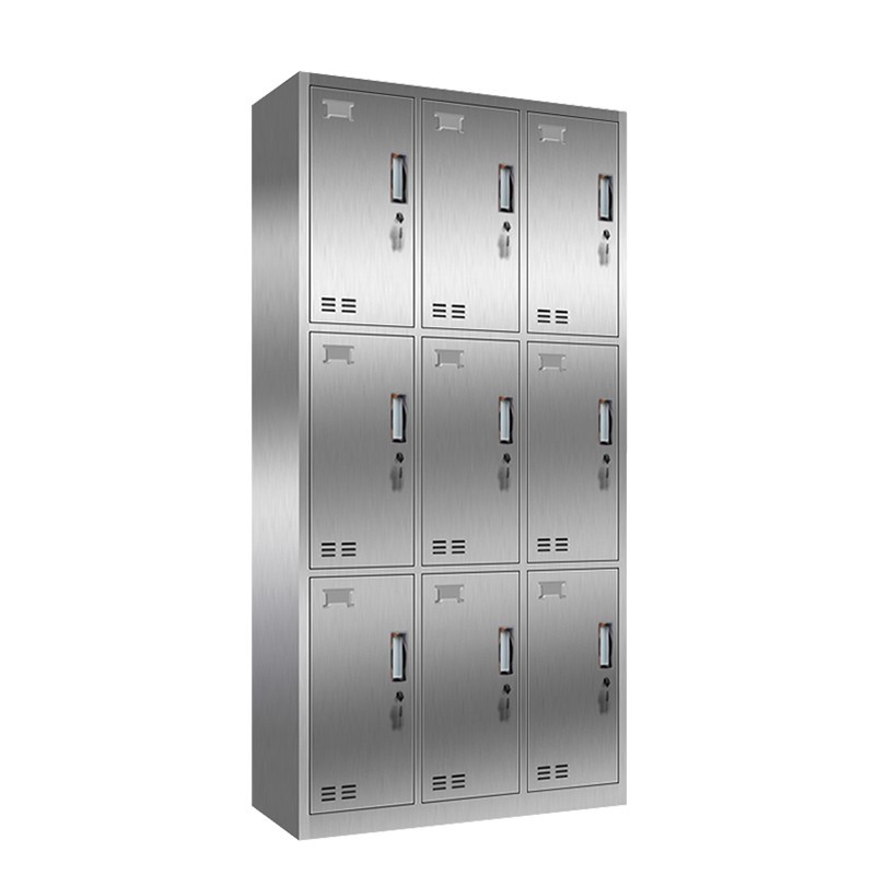 洛来宝不锈钢柜员工更衣储物柜存包柜浴室换衣内物柜防锈防潮201不锈钢9门更衣  银色  