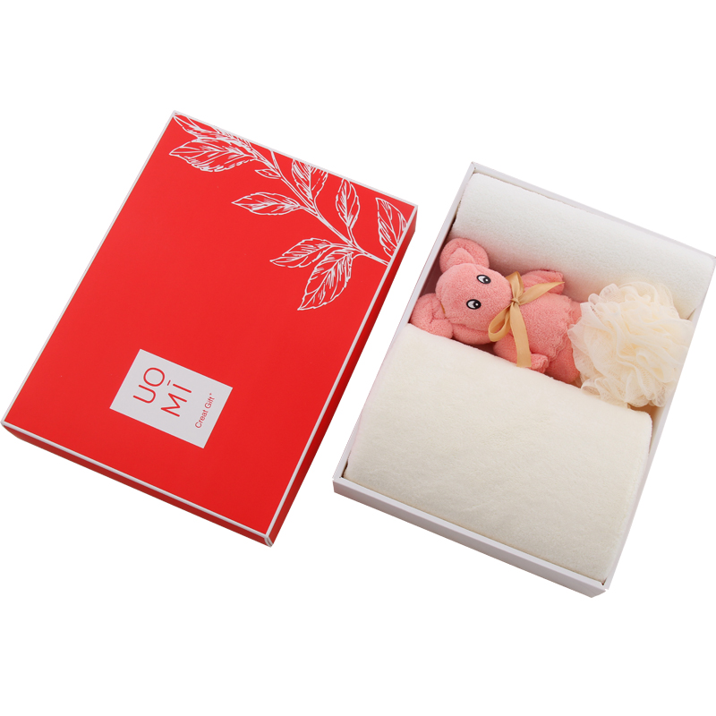 UOMI优享-8 精梳绒1浴巾（70*140cm 275g）2毛巾(35*75cm 73g)1浴球四件套礼盒装  白色、粉色、绿色 白色、粉色、绿色