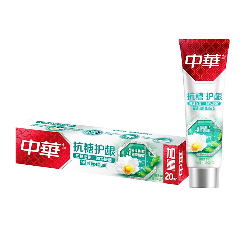 中华抗糖护龈牙膏 晨露青草味(130+20)g  混色  