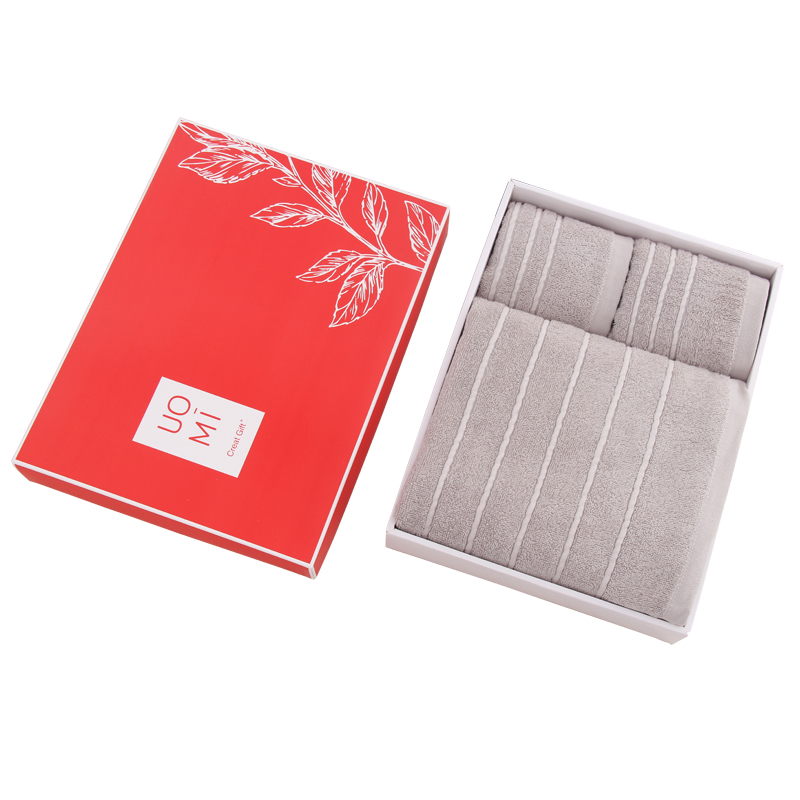 UOMI 优乐-6 纯棉1浴巾（70*140cm 300g）2毛巾(32*72cm 75g)三件套礼盒装  粉色、蓝色、灰色、咖色 粉色、蓝色、咖色、灰色 组合装