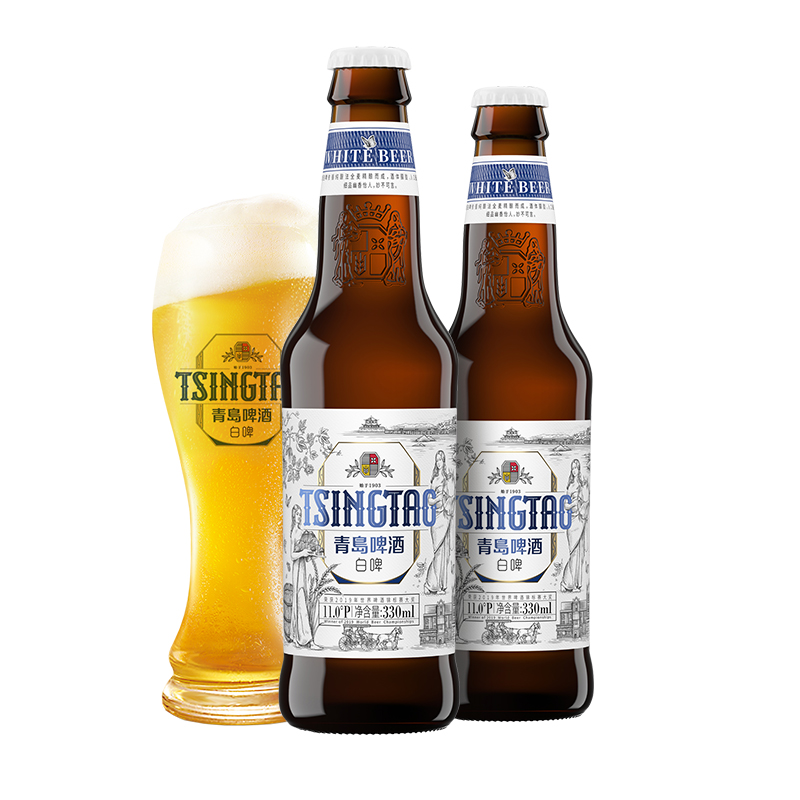 青岛啤酒 全麦白啤精酿啤酒 330ml*12瓶  红色  