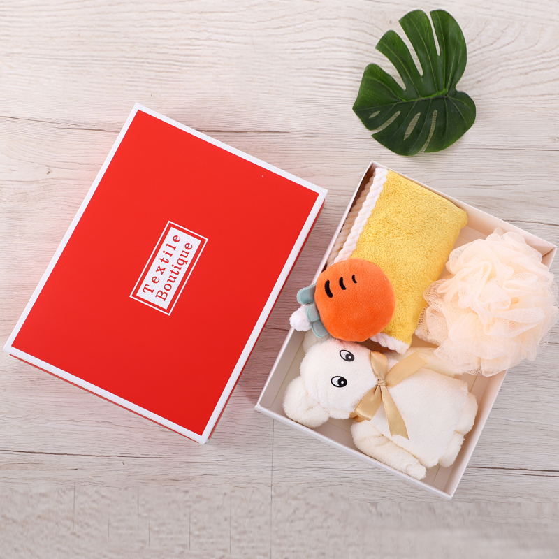 UOMI优乐美-3 微米纱卡通擦手巾（30*30cm 40g）小熊毛巾35*75cm 73g)浴球三件套礼盒装 粉色、深蓝、黄色、天蓝