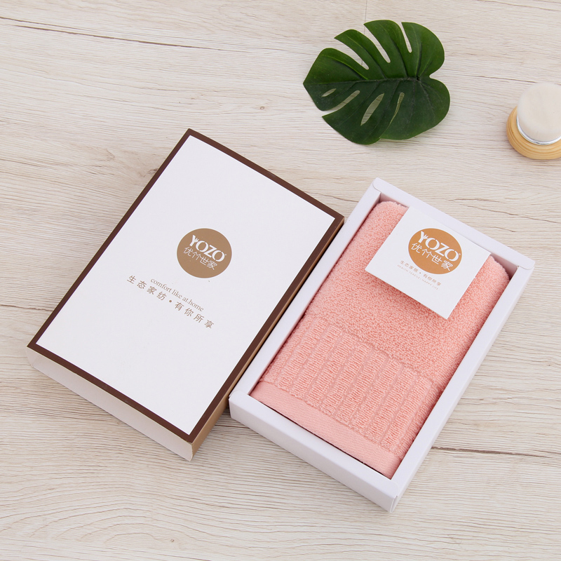 优竹世家 素锦-1 34*74cm 92g 纯棉单条毛巾礼盒装白色、粉色、深灰色 粉色、白色、灰色