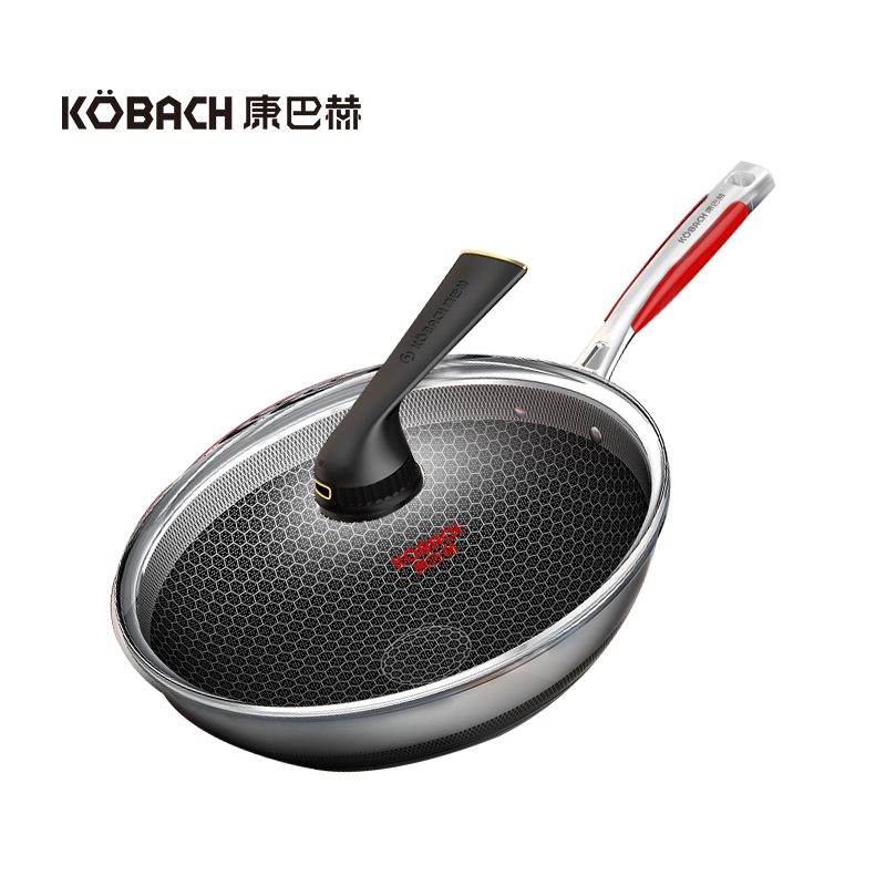 康巴赫（KBH）五代抗菌不锈钢炒锅 双面花纹Pro蜂窝平底 32cm KGD-C32W【14030174】（单位：个） 不锈钢色