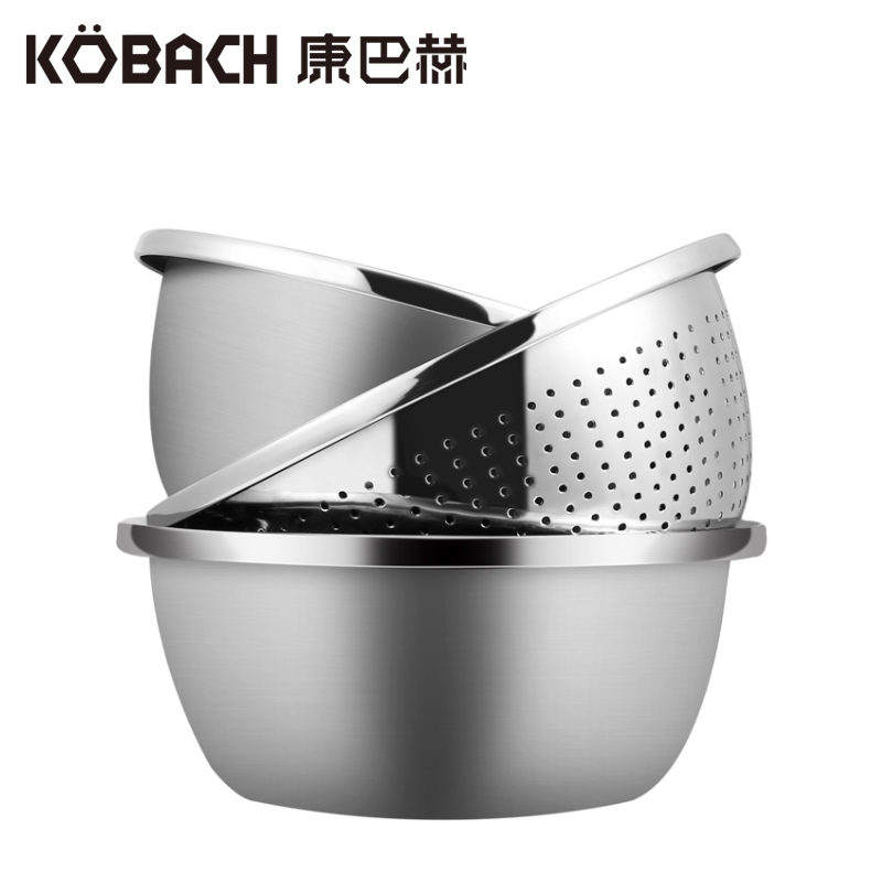 康巴赫（KBH）不锈钢盆筛三件套  KOU3A 【14050055】（单位：套） 不锈钢色