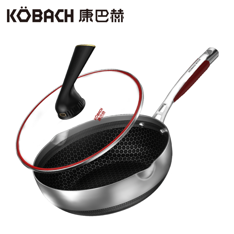 康巴赫（KBH） 五代小资锅 316L不锈钢双面蜂窝平底 24cm KGW-JC24【14030195】（单位：个） 不锈钢色