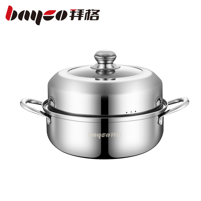 拜格 (BAYCO) 带磁不锈钢 单层汤蒸锅 28cm【BG1197】（单位：件） 不锈钢色