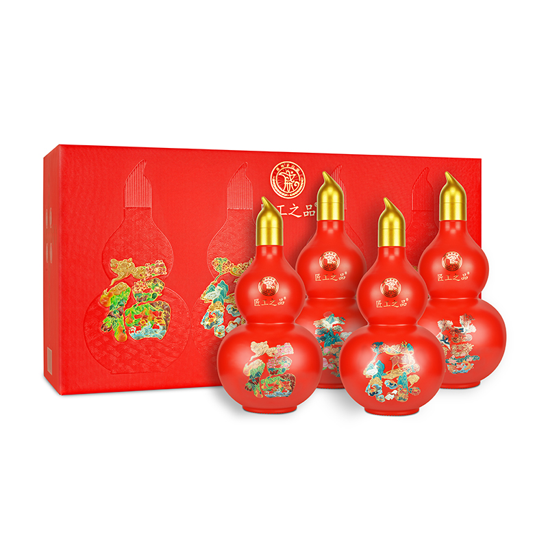 贵州茅台镇-陈泉53度 酱香型纯粮食白酒 福禄寿禧500ml*4瓶整箱  福禄寿禧（红色）  