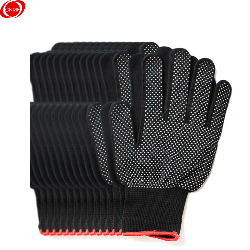 谋福CNMFL80324 漂白棉纱点珠点胶手套防滑耐磨点塑手套 司机（黑色点胶手套）一打12付 黑色