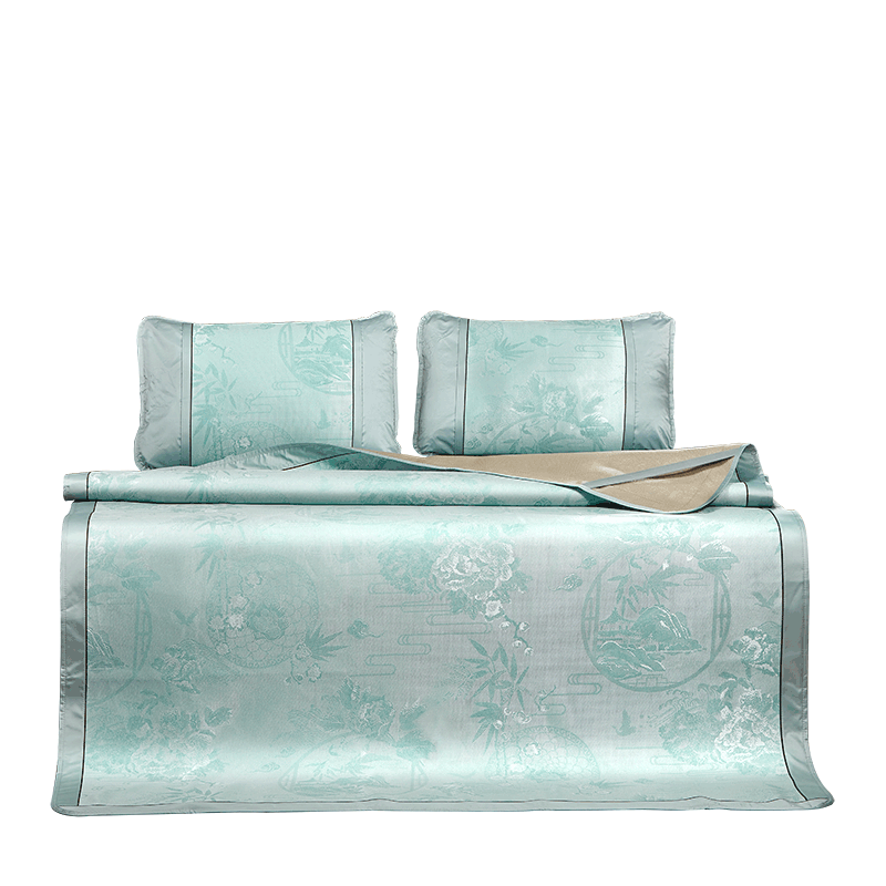 富安娜冰丝提花席三件套/竹梦轩/套 绿色1.8米床 1.8米床