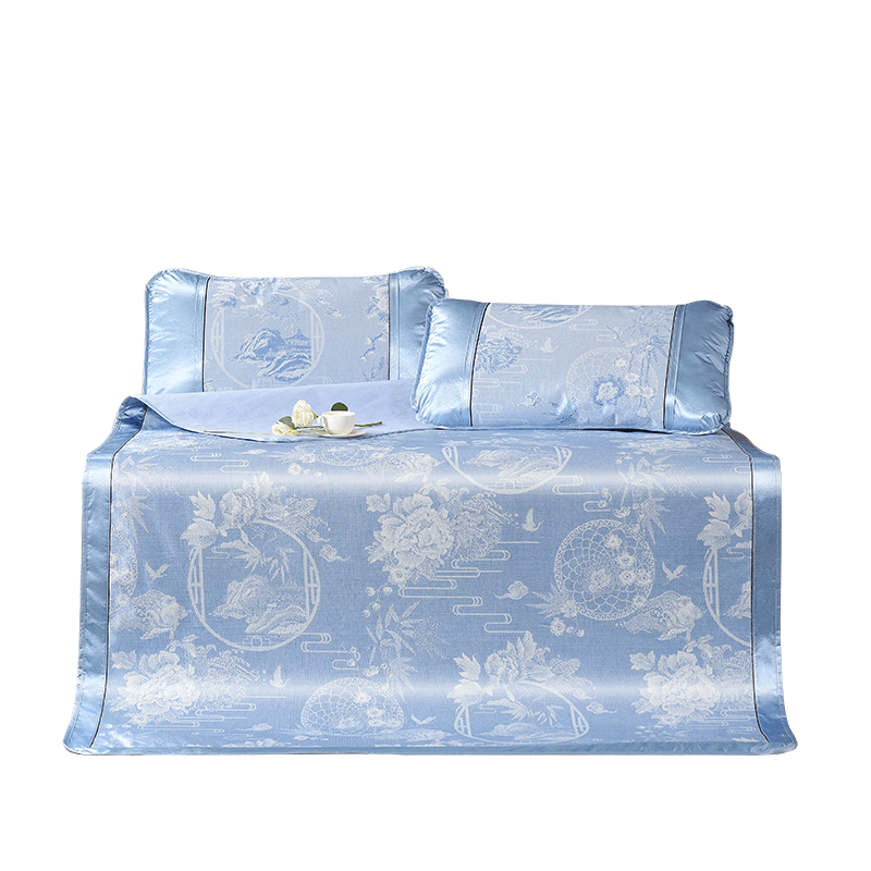 富安娜冰丝提花席\忆江南\蓝  713102389 150*200cm*13三件套 蓝色 1.5米床