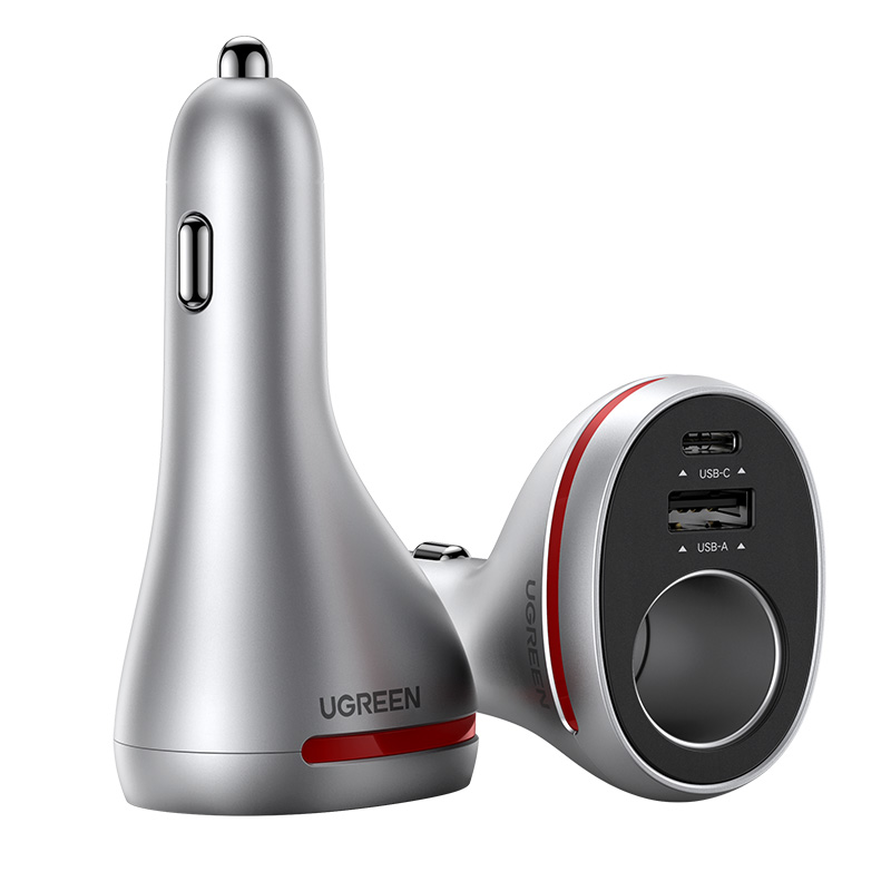 绿联 车载充电器汽车点烟器一拖二 一拖三车充USB口插头电源转换器分线器支持苹果13/12 PD20W华为小米快充 铁灰色