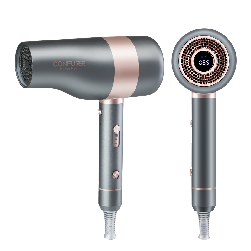 康夫（CONFU）电吹风机1900W无极调速家用大功率智能温控显示速干负离子恒温护发风筒 KF-K6  灰色  