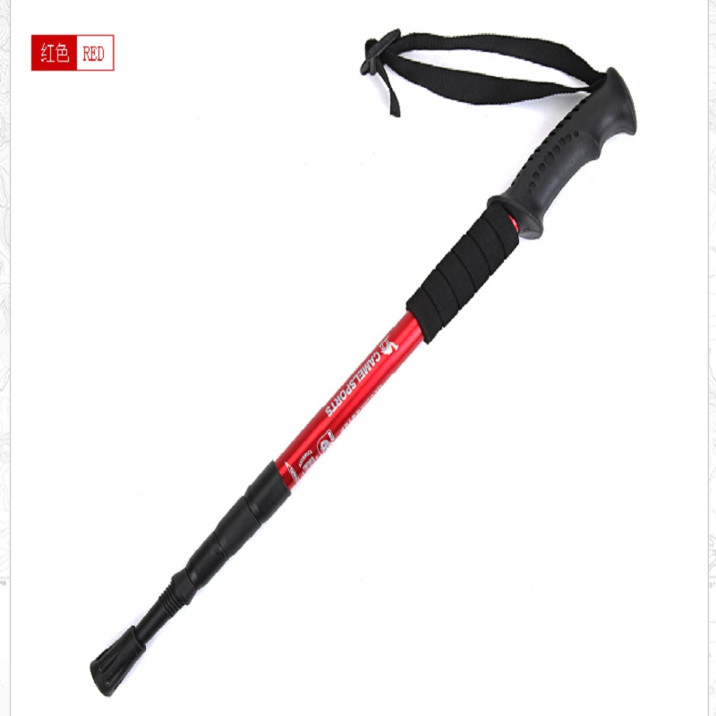 骆驼（CAMEL）户外登山杖 四节超轻手杖直柄 徒步登山专用手杖 红色-1/2SAO7D41 均码  红色  