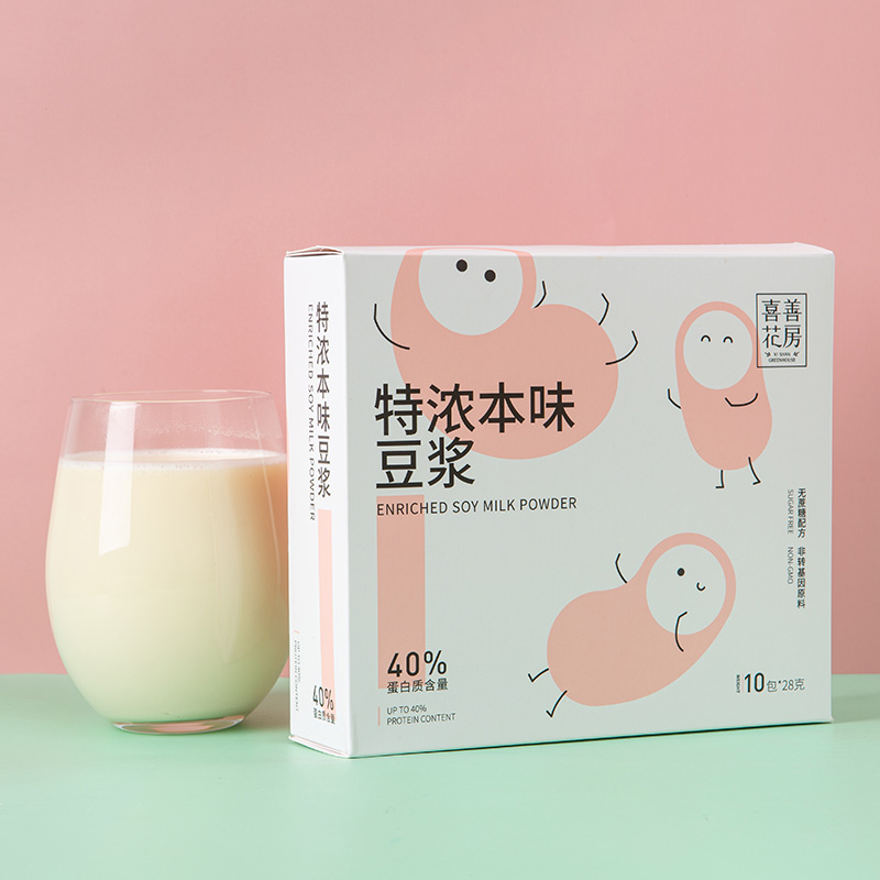 喜善花房本味豆浆粉不加糖高蛋白黄豆奶无蔗糖黑豆纯豆浆粉早代餐喜善花房特浓本味豆浆280g/盒  茱萸粉  