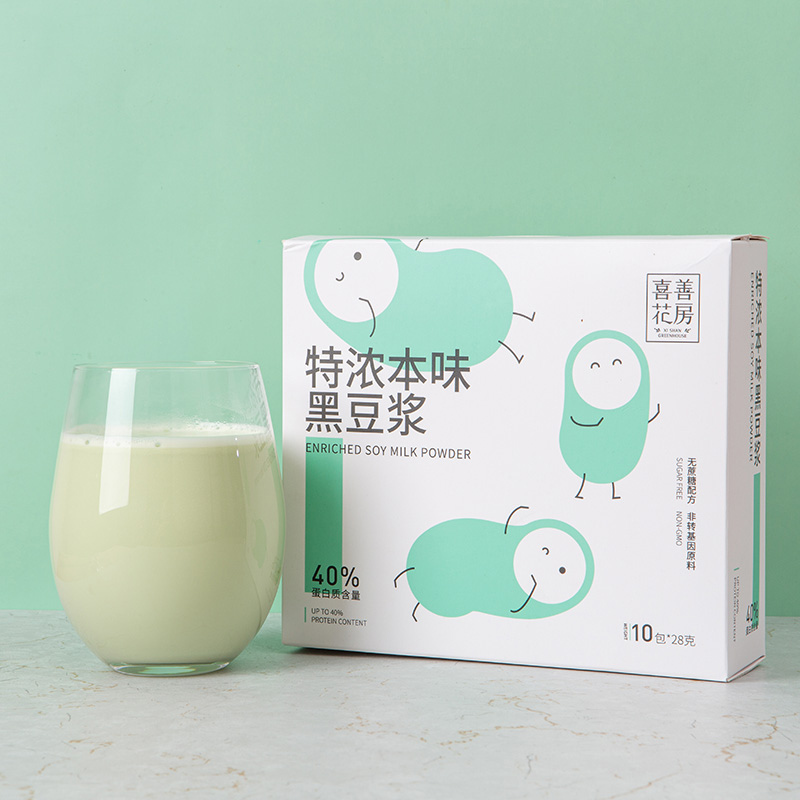 喜善花房本味豆浆粉不加糖高蛋白黄豆奶无蔗糖黑豆纯豆浆粉早代餐喜善花房特浓本味黑豆浆280g/盒  尼加拉蓝  