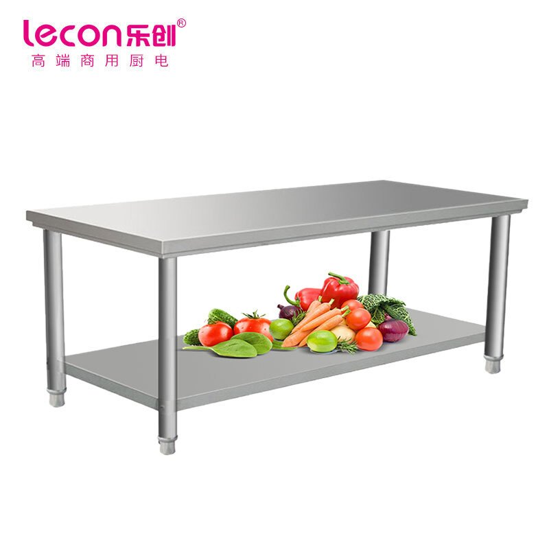 乐创（lecon） 商用双层平板工作台 厨房操作台面不锈钢层架 304型1.8*0.8米LC-J-BG02  不锈钢色  