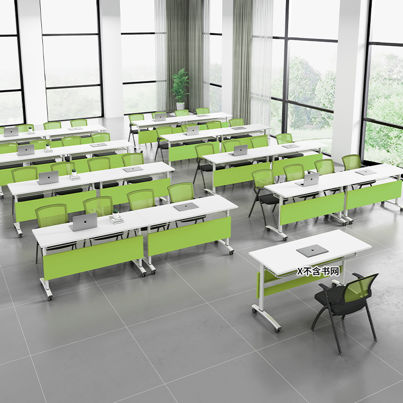 茧裂培训桌折叠会议桌椅组合长条桌可移动长桌自由组合条桌拼接会议桌活动翻板桌辅导班课桌椅 清新绿挡板（白色架） 长1.2m*宽0.5m  绿色  
