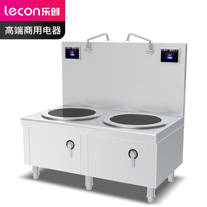 乐创( lecon) 商用双头矮汤炉 学校食堂熬汤高背汤灶 304不锈钢工程款15KW*2大功率 LC-J-STL15PS  不锈钢色  