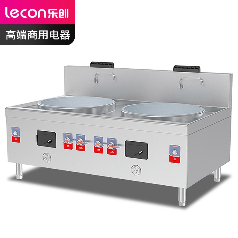 乐创（Lecon）商用燃气双头大锅灶 800型锅径800 柴油可选酒店厨房企业炒灶 LC-J-SD48  不锈钢色  