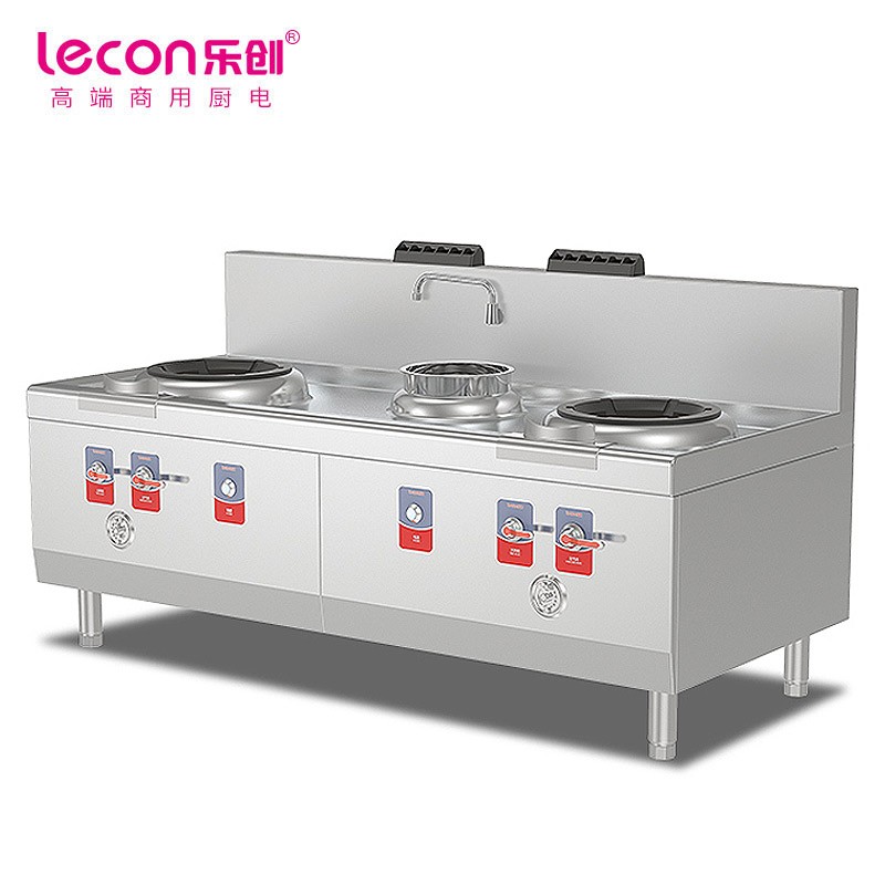 乐创（Lecon）商用燃气双头双尾小炒灶 天然气/液化气可选酒店饭堂企业燃气灶 LC-J-STD2  不锈钢色  