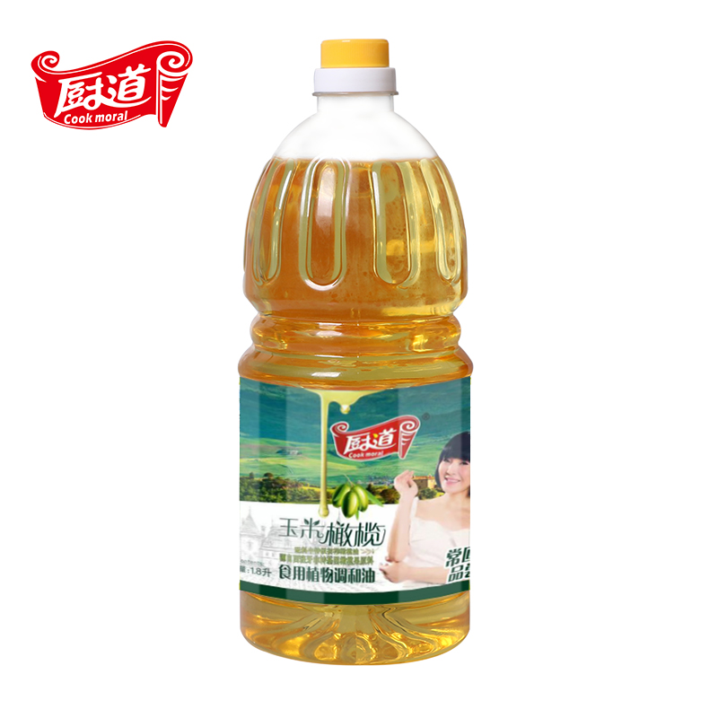 厨道玉米橄榄食用植物调和油1.8L/瓶  金色  