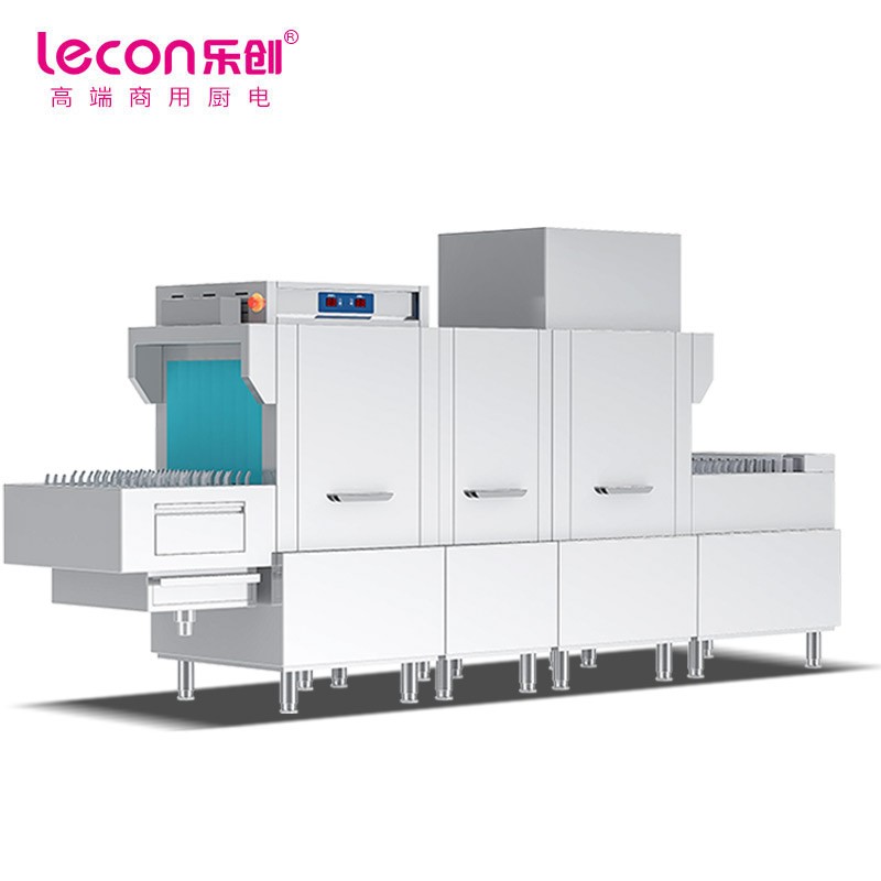 乐创(lecon)商用洗碗机 长龙式自动化刷碗机 单缸双喷淋带烘干 LC-J-FD3800D/台 灰色