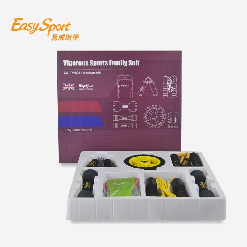 易威斯堡（EasySport）计数跳绳+塑胸拉力器+音乐臂包+握力器+哑铃 运动健身ES-TW801  混色  