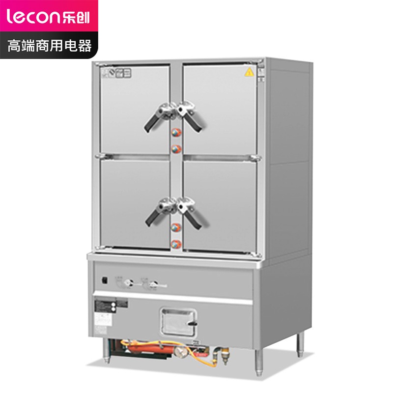 乐创( lecon) 商用海鲜蒸柜 食堂酒店四门鼓风型蒸柜 上下二层工程款 LC-J-SM4A1  不锈钢色  