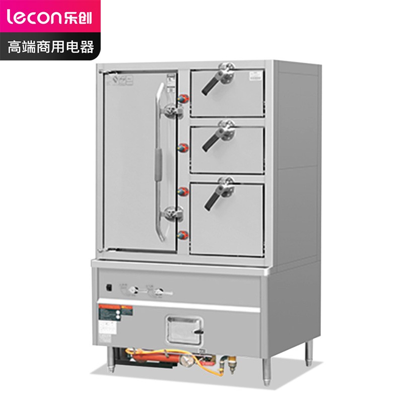 乐创( lecon) 商用海鲜蒸柜 食堂酒店四门鼓风型蒸柜 左一右三工程款 LC-J-SM4A2  不锈钢色  