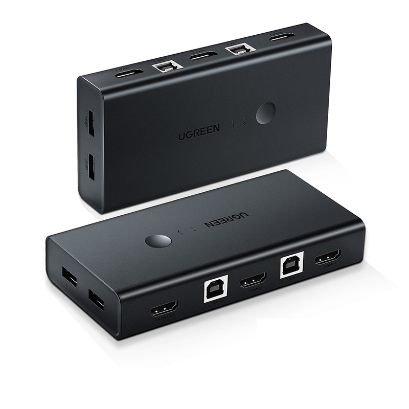 绿联 KVM切换器 HDMI切屏器2进1出4K高清 USB打印机共享器 两台电脑共享台显示器自动切换 KVM切换器 50744  黑色  