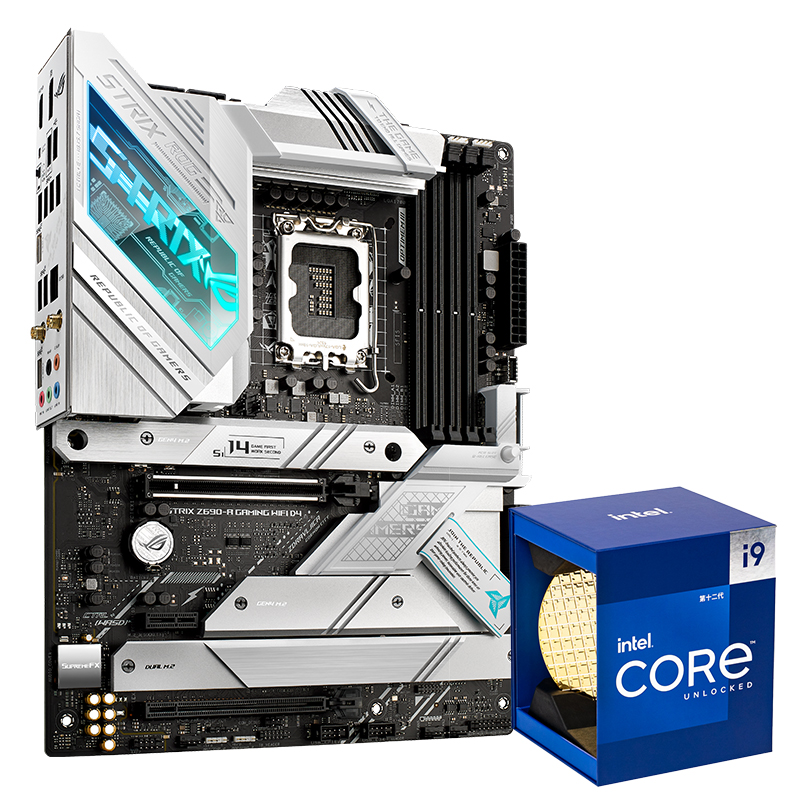 玩家国度ROG STRIX Z690-A GAMING WIFI D4吹雪主板+英特尔(intel) i9-12900K酷睿CPU处理器 板U套装  混色  