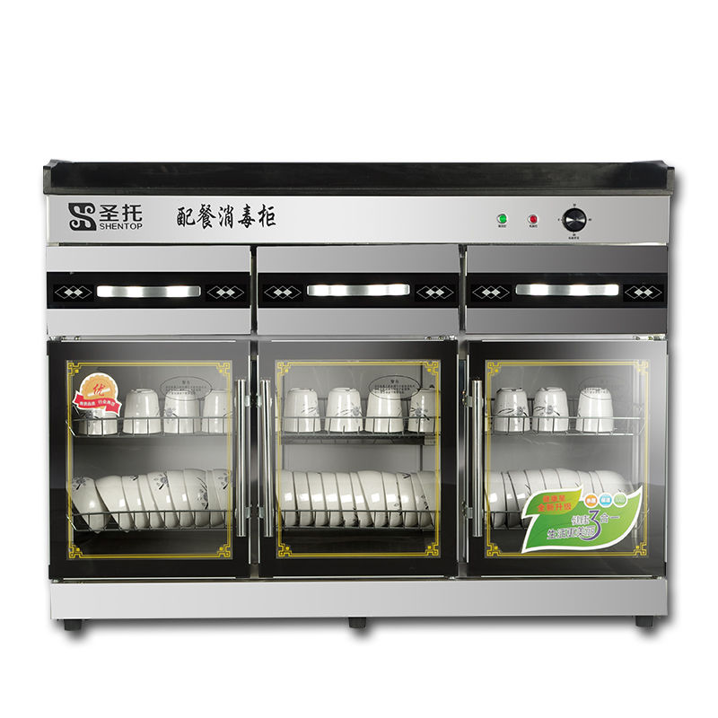 圣托（shentop）消毒柜立式家用橱柜 双门臭氧消毒碗柜 商用不锈钢配餐柜茶水柜 饭店 G4-1.2米宽【三门带三抽屉款】YTP380-G4  不锈钢色  