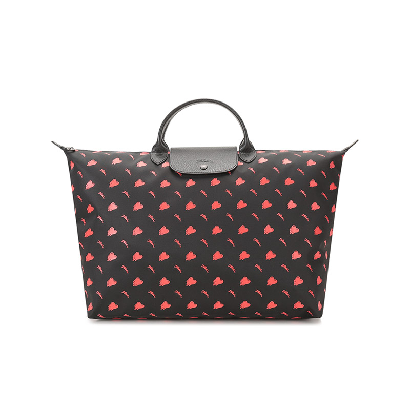 Longchamp 珑骧 EU联名款女士织物短柄可折叠手提包饺子包 Z11100543009  黑色  