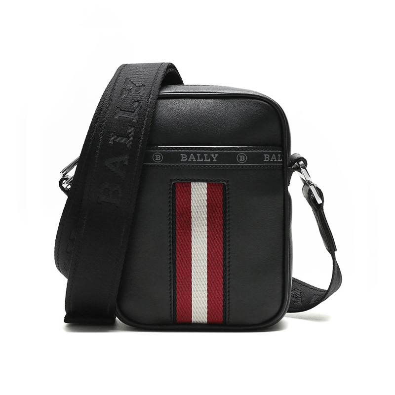 Bally 巴利男士黑色红白条纹单肩斜挎包 Z11100376400（单位：个） 黑色