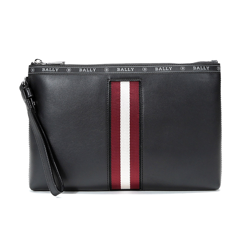 Bally 巴利男士黑色红白条纹皮质手拿包  Z11100325226（单位：个） 黑色