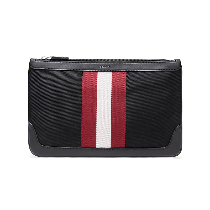 Bally 巴利男士黑红白织物配皮手拿包  Z11100287743（单位：个） 黑色