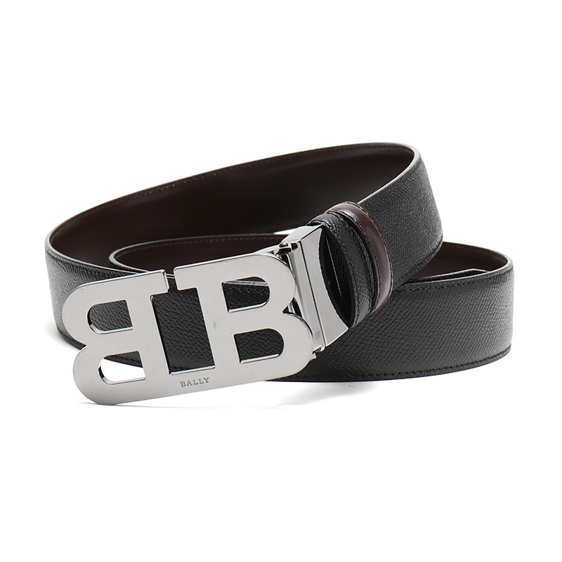 Bally 巴利 男士黑/棕色皮质板扣式双面皮带 Z11100375167/条 黑色巧克力色