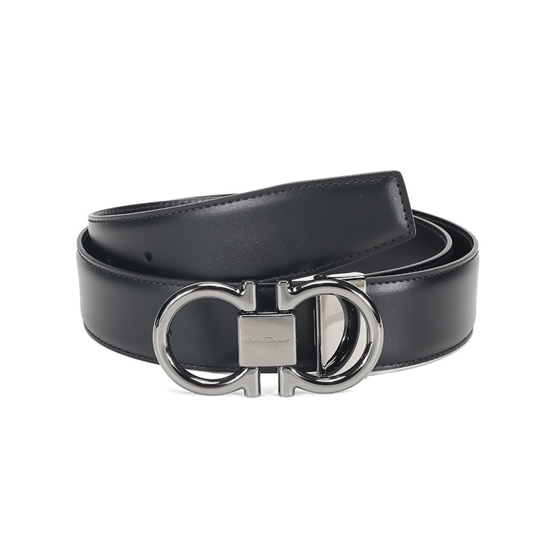 Salvatore Ferragamo 菲拉格慕男士牛皮板扣式双面皮带 Z11100332237  黑色胡桃色  