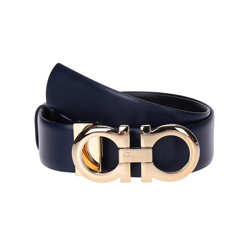 Salvatore Ferragamo 菲拉格慕女士牛皮板扣双面皮带 Z11100223445/条 深蓝色黑色