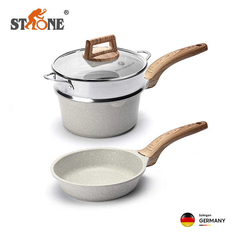 司顿18油嘴奶锅+不锈钢蒸格+20油嘴煎盘（无盖）（单位：套） 米白色STH2201A-C2