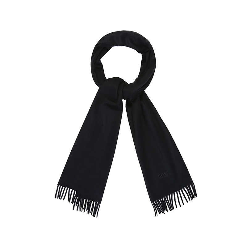 Hugo Boss 雨果博斯 男士山羊绒保暖流苏围巾（黑色） Z11100590561  黑色  