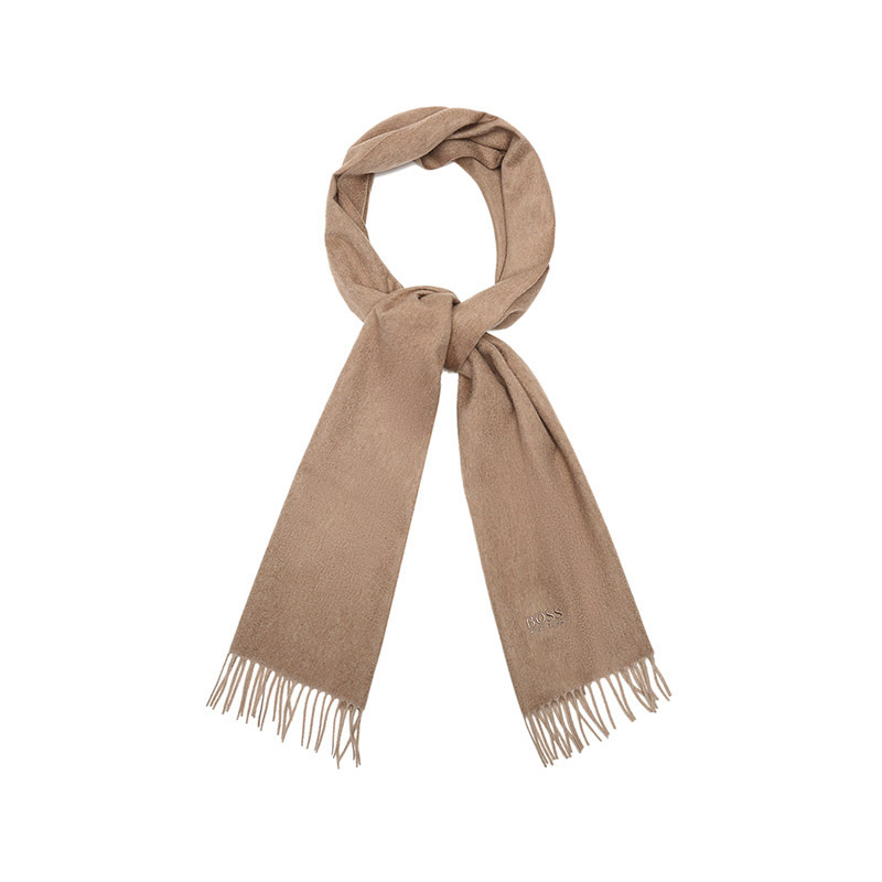Hugo Boss 雨果博斯 男士山羊绒保暖流苏围巾（米色） Z11100581920  象牙色  
