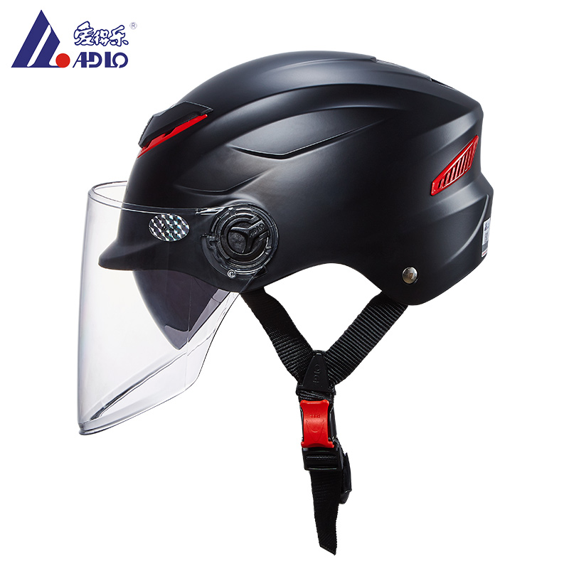 爱得乐ADLO 夏季电动车头盔男女通用电瓶头盔电动车轻便式半盔安全帽夏盔双镜片 【0609C】  黑色  