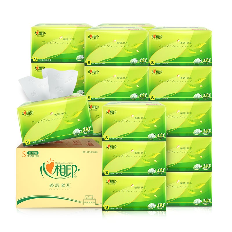 心相印茶语系列抽纸 3层150抽*24包DT15150（单位：箱） 绿色