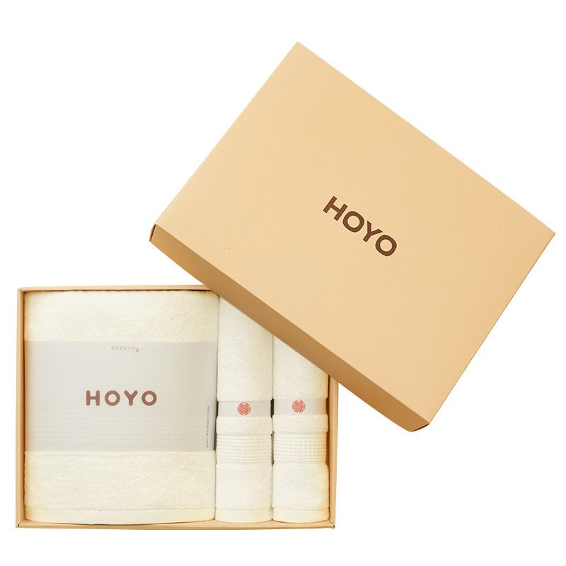 HOYO 臻品长绒棉和风腾纹毛浴三件套 7294 乳白3502 组合装