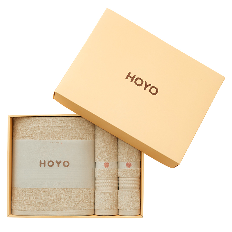 HOYO 臻品长绒棉和风腾纹毛浴三件套 7294 浅咖3503 组合装