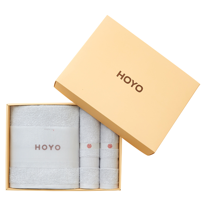 HOYO 臻品长绒棉和风腾纹毛浴三件套 7294 浅灰3505 组合装